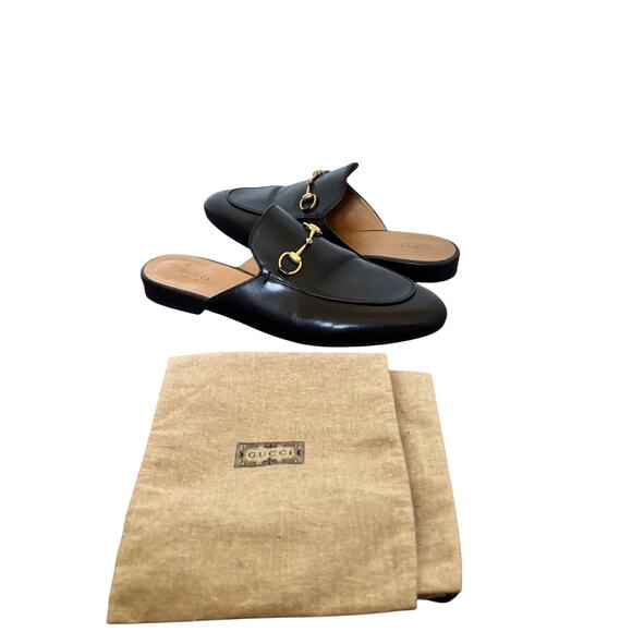 Gucci Princetown Horsebit Flat Loafer Mules Black Leather Slip On Size EU 40.5 - Picture 1 of 13
